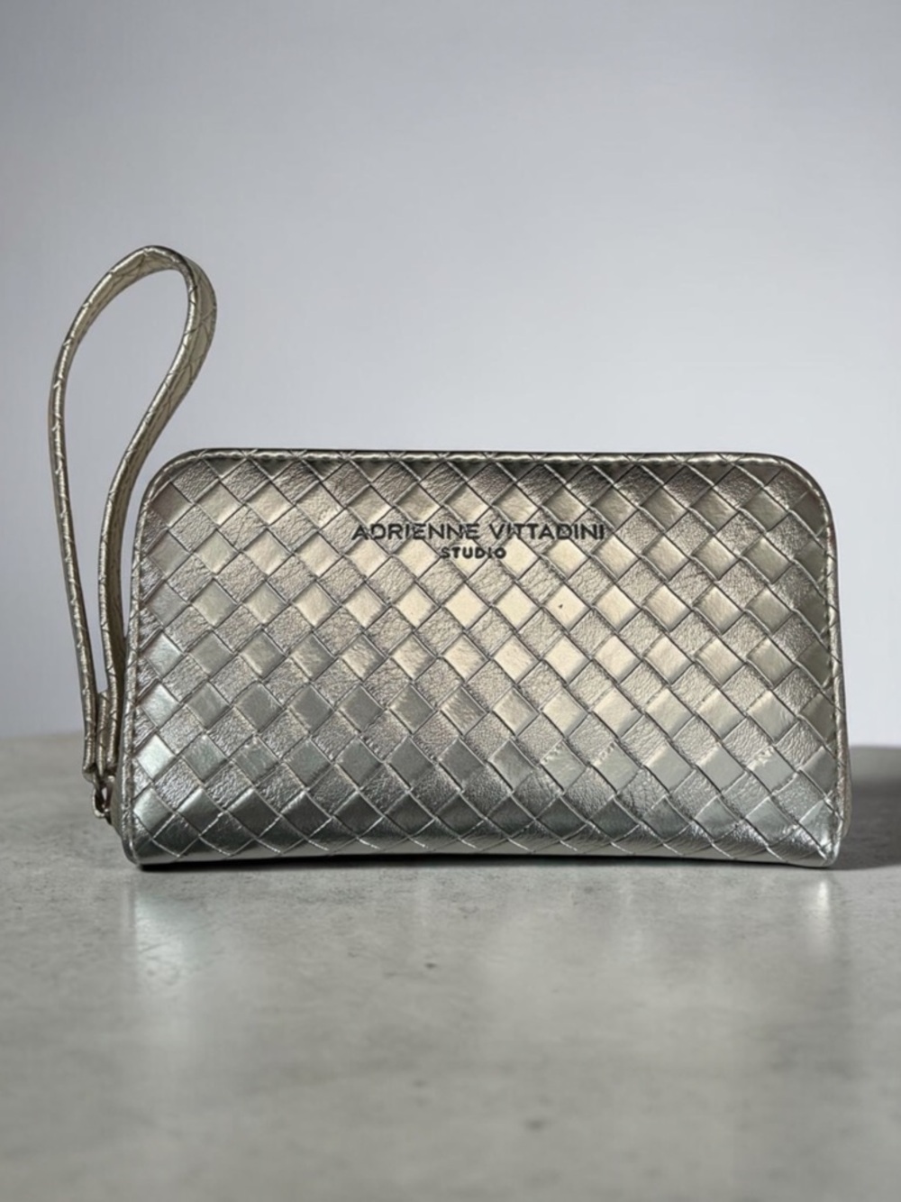 Adrienne Vittadini Metallic Silver Wristlet Wallet